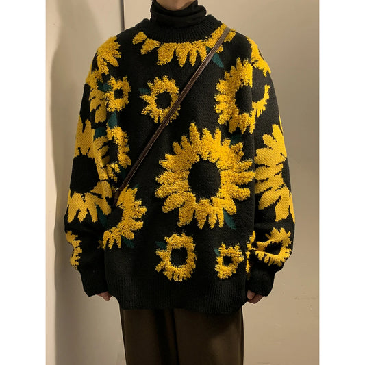 2024 Sweater Winter Sunflower Warm Sweaters Fashion Male O-Neck Pullovers Sweater Men Loose Casual Sweater Thick Knitted Unisex