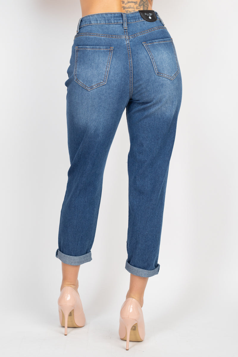 Rhinestones Ripped-front Denim Jeans - https://www.luxenorstore.com