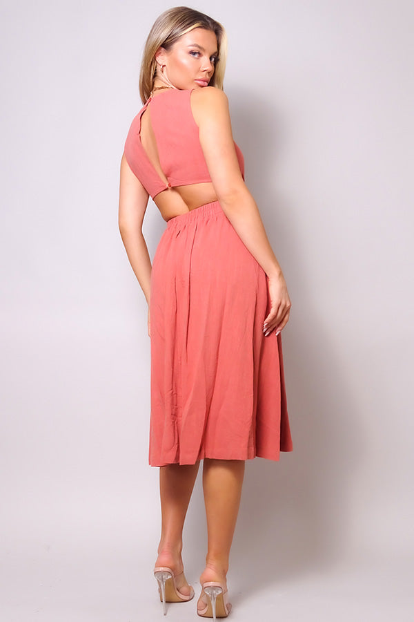 Sleeveless Back Cutout Linen Midi Dress - https://www.luxenorstore.com
