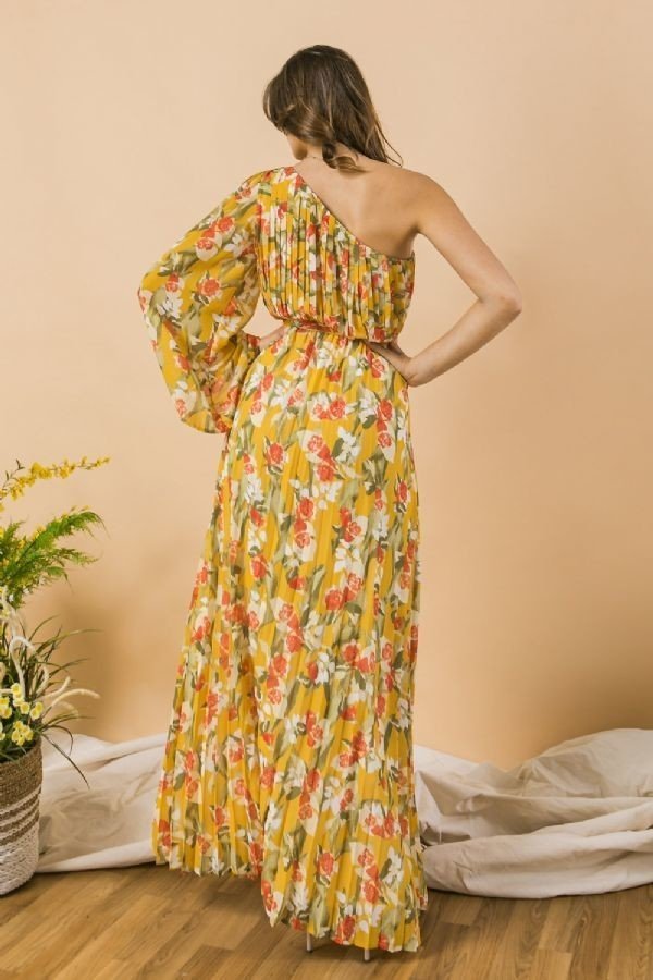 A Printed Woven One Shoulder Maxi Dress - https://www.luxenorstore.com