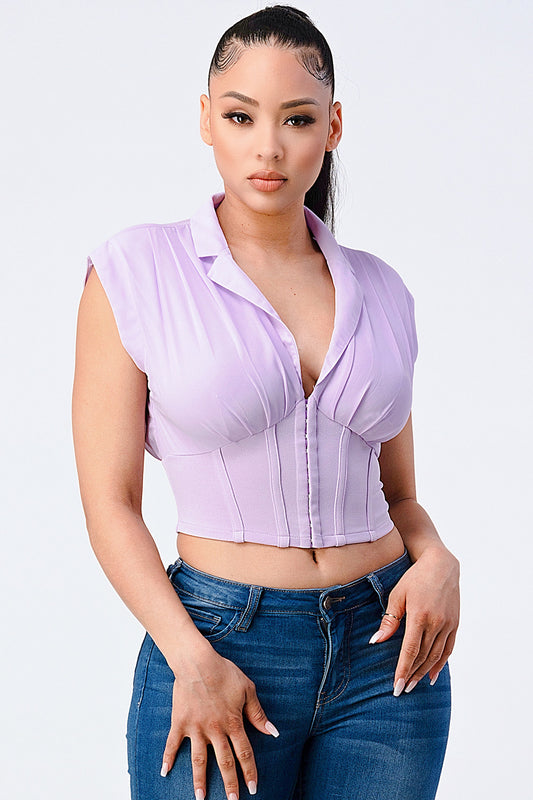 Luxe Collared V-neck Contrast Blouse Top - https://www.luxenorstore.com