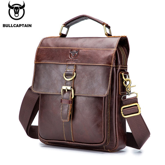 BULLCAPTAIN Men's Leather Shoulder Bag, Retro Business Crossbody Bag, Large Capacity Fashion Casual Youth Student Handbag