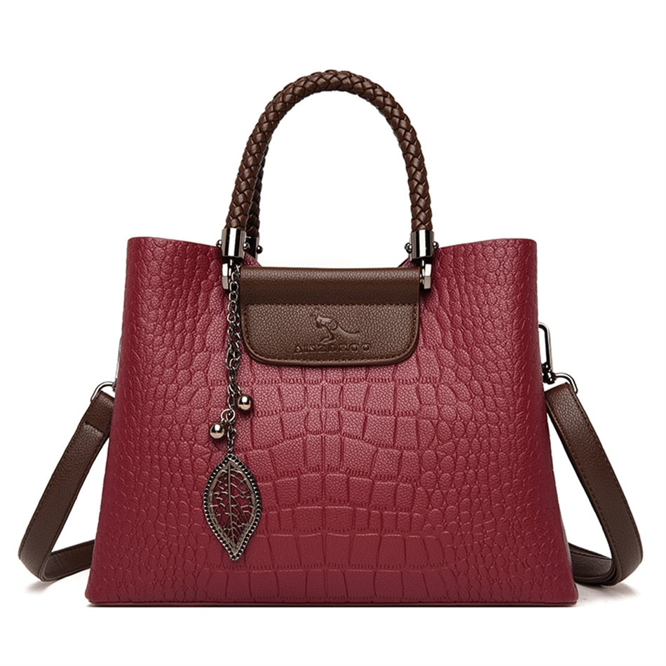 Genuine Brand Leather 3 Layers Alligator Crossbody Bag for Women Female Shoulder Messenger Sac Luxury Designer Ladies Handbags - https://www.luxenorstore.com