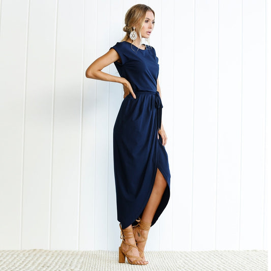 New Sexy Women O-neck Short Sleeve Dresses Tunic Summer Beach Sun Casual Femme Vestidos Lady Clothing Dress - https://www.luxenorstore.com