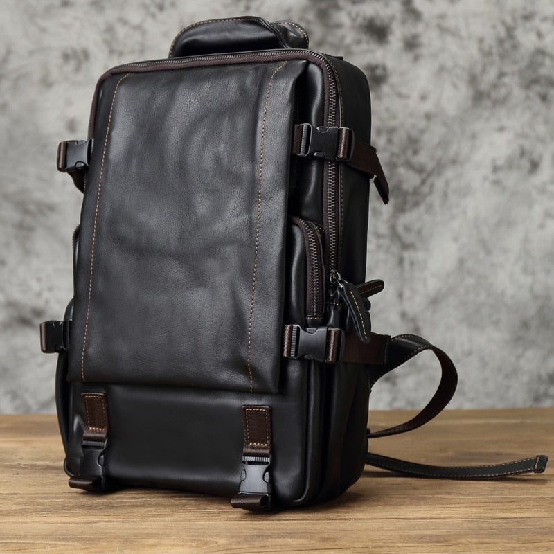 NZPJ Leather Men's Backpack First Layer Cowhide Leisure Business Travel Backpack Large Capacity Computer Bag Women's Schoolbag