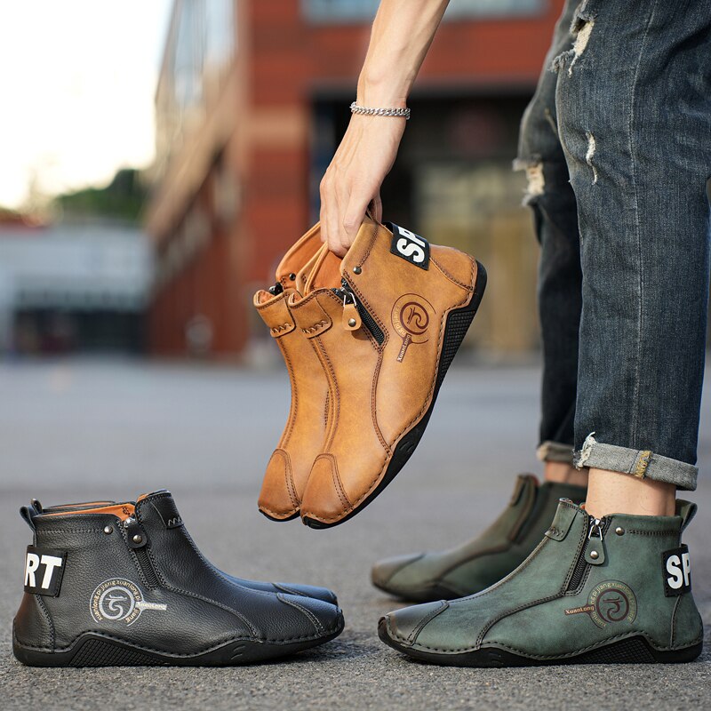 Brand Winter Plush Men's Boots Waterproof Leather Men Snow Boots Outdoor Zipper Ankle Boots Casual Men's Shoes Zapatos Hombre