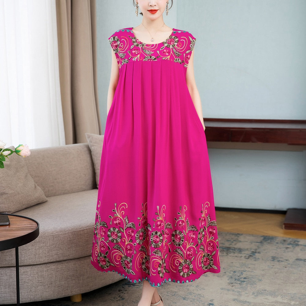 New Casual Summer Dress For Woman Dresses Women Floral Sunflower Dress Embroidery Ladies Party Dress Female vestidos
