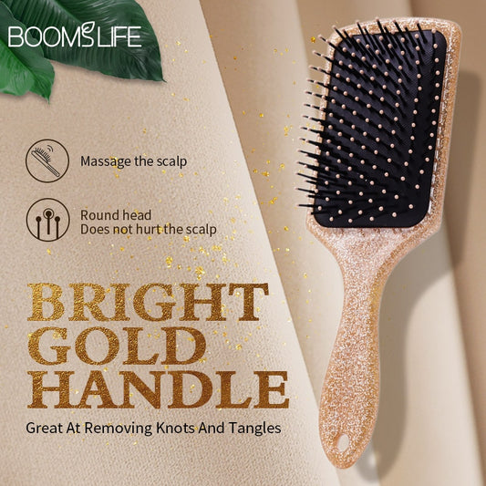 Luxury Gold Paddle Hair Brush Women Anti Static Hair Comb Curly Detangle HairBrush Hairdressing Massage Comb Beauty Styling Tool