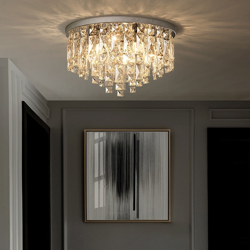 Modern Bedroom Crystals E14 Ceiling Lamp Lustre Lamp Steel Led Ceiling Lights Art Deco Led Chandelier Lighting Fixtures Lamp