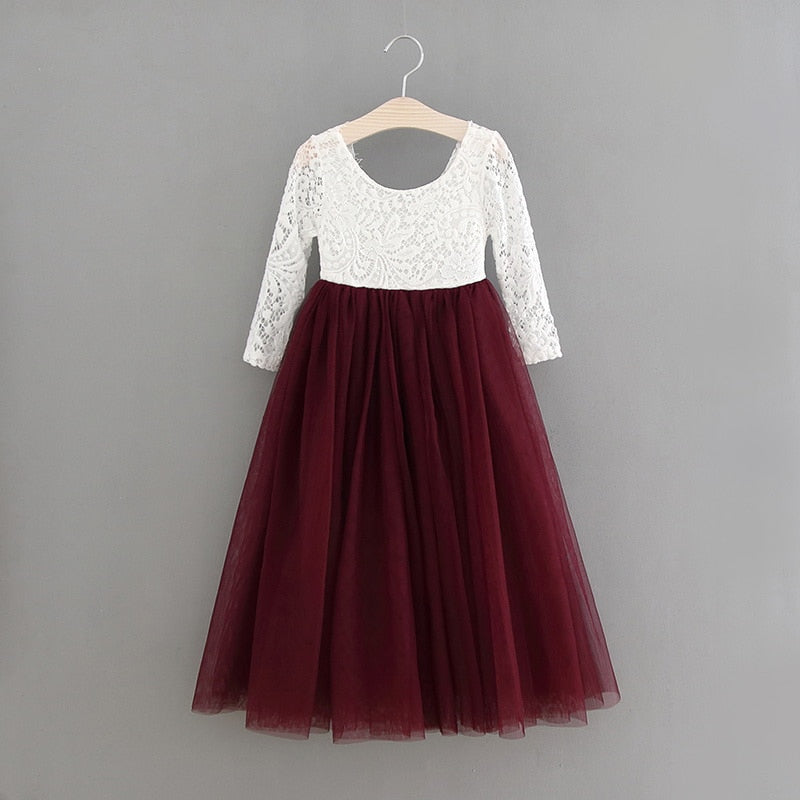 Princess Dress for Girls Ankle Length Wedding Party Dress Eyelash Back White Lace Beach Dress Children Clothing E15177 - https://www.luxenorstore.com