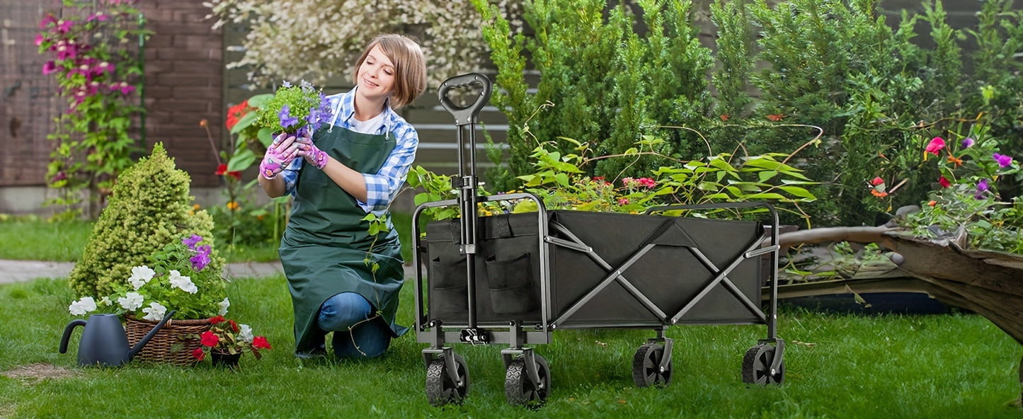 1pc Collapsible Foldable Wagon Cart, 220LBS Heavy Duty Utility Garden Cart With All-Terrain Wheels For Beach, Lawn, Sports, Camping, Black, 30"