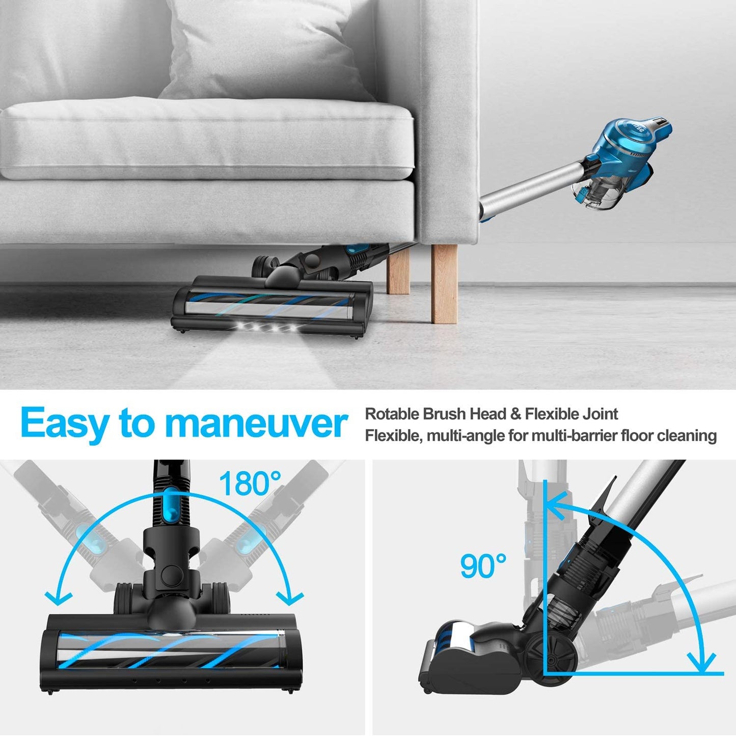 INSE Cordless Vacuum Cleaner Up to 45min Runtime, Rechargeable Battery Vacuum, Lightweight Vacuum for Carpet Hard Floor Pet Hair