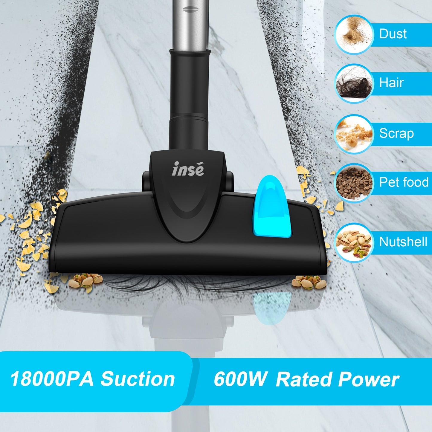 INSE I5 Vacuum Cleaner Corded 18Kpa Powerful Suction 600W Motor Stick Handheld Vaccum Cleaner for Home Pet Hair Carpet