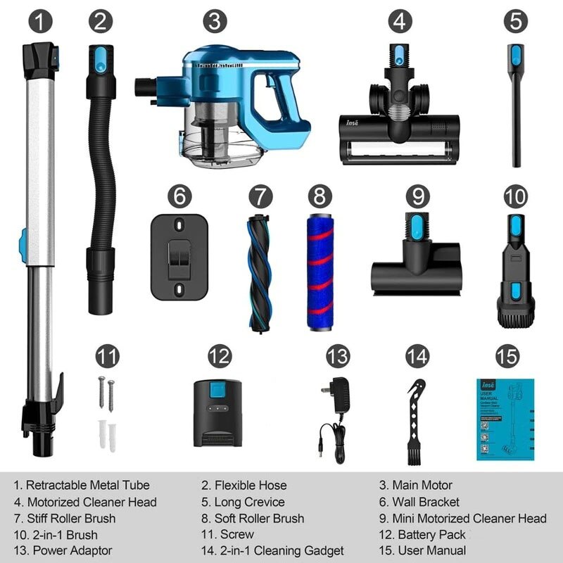 INSE Cordless Vacuum Cleaner Up to 45min Runtime, Rechargeable Battery Vacuum, Lightweight Vacuum for Carpet Hard Floor Pet Hair