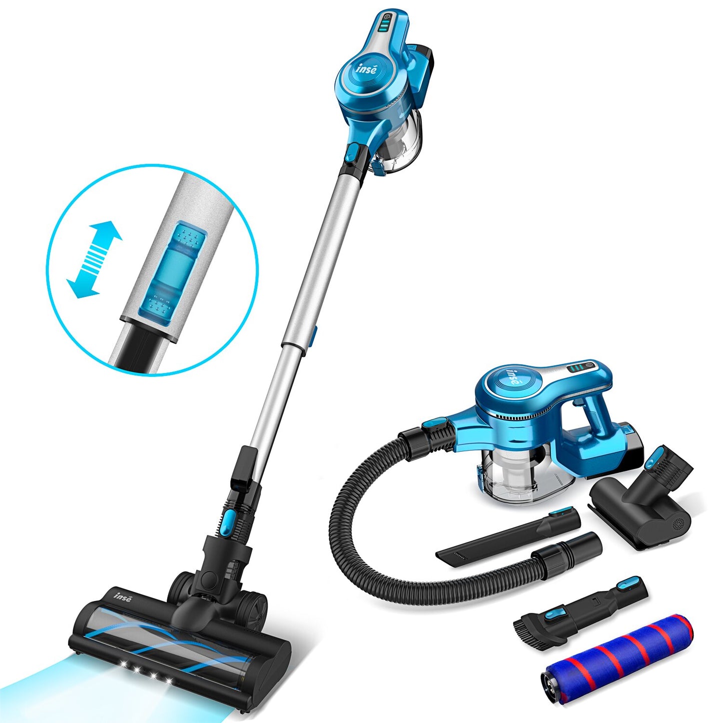 INSE Cordless Vacuum Cleaner Up to 45min Runtime, Rechargeable Battery Vacuum, Lightweight Vacuum for Carpet Hard Floor Pet Hair