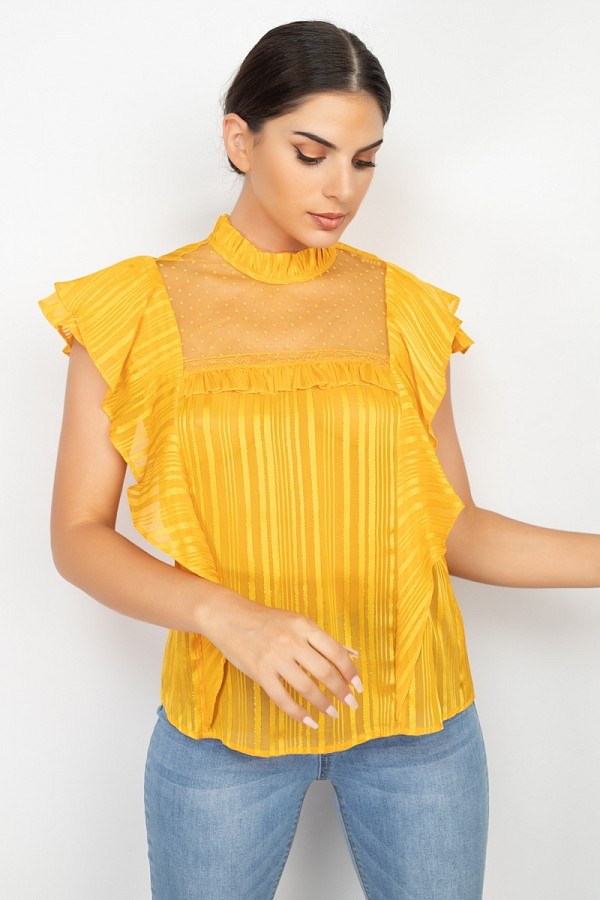 Short Sleeve Ruffle Shadow Top