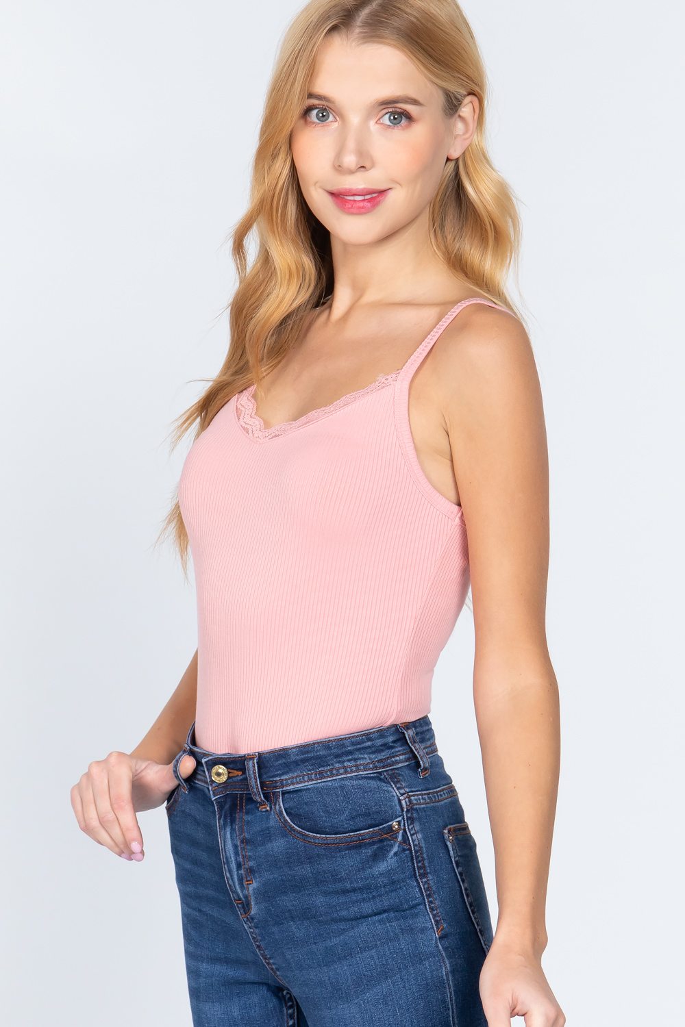 Heavy Rib Cami W/lace Bodysuit