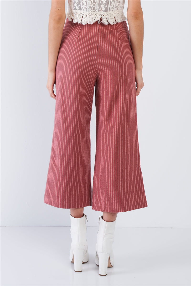 Dusty Rose Pink Cotton Pinstripe Gaucho Pants