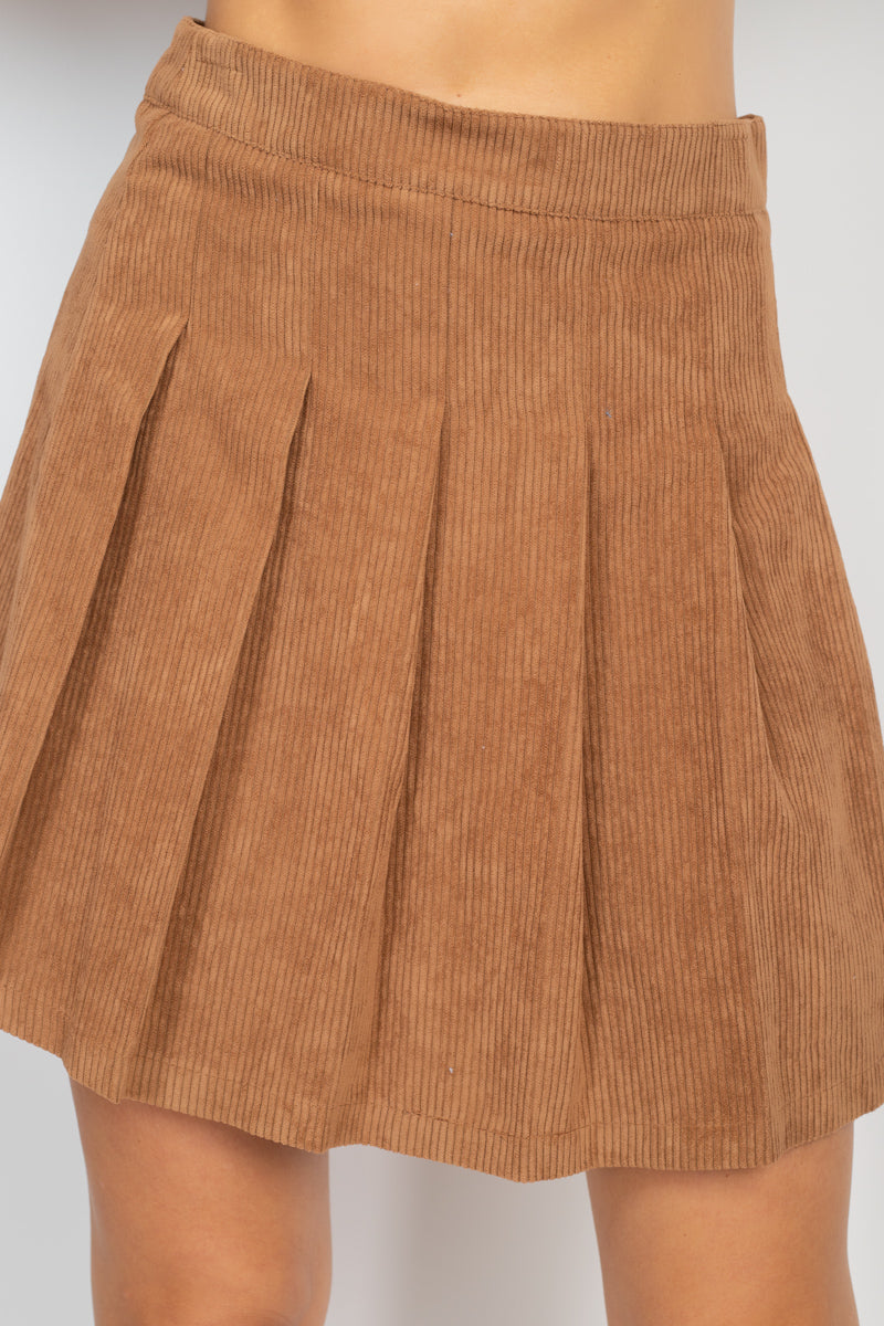 A-line Corduroy Pleated Mini Skirt