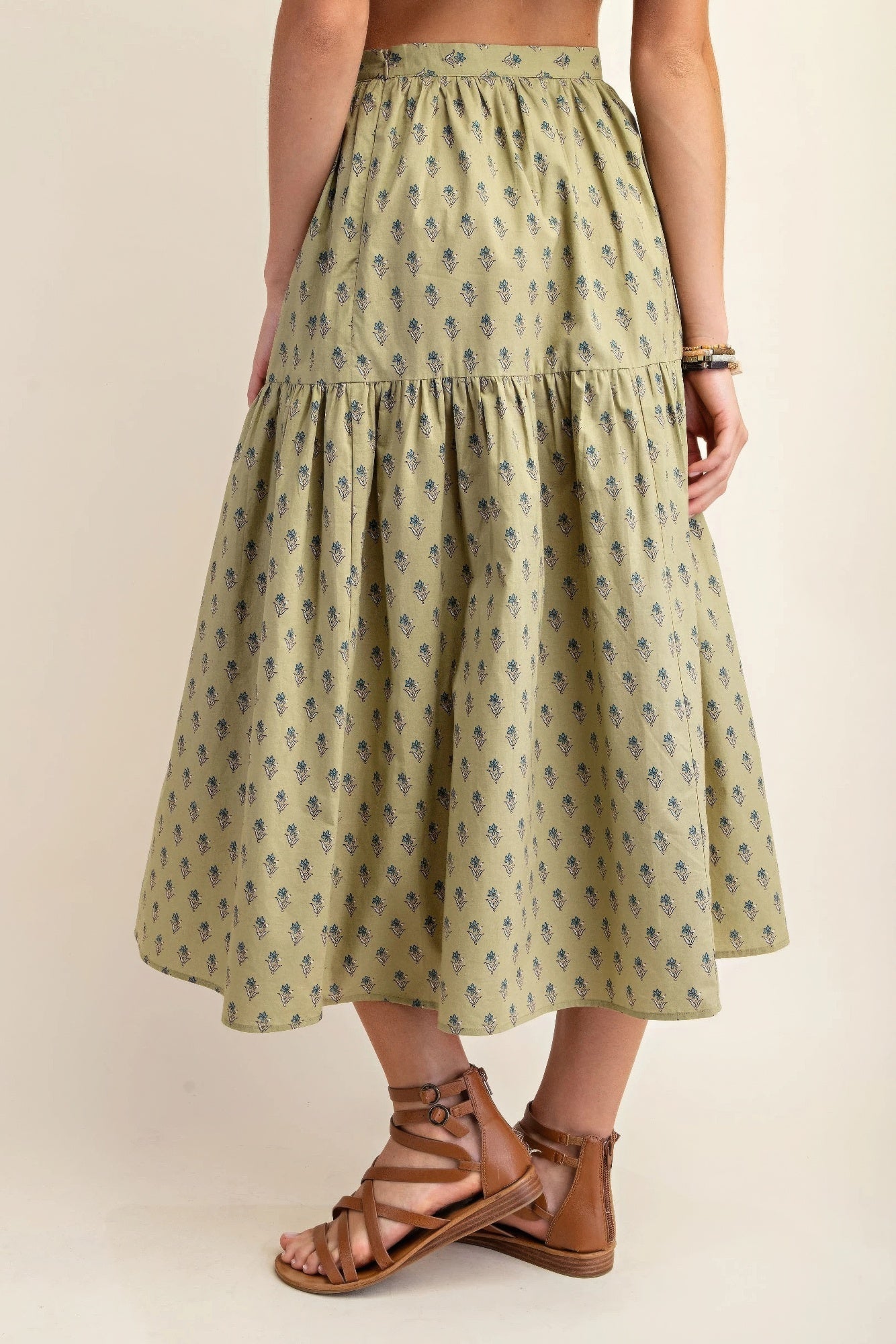 Printed tired midi skirt