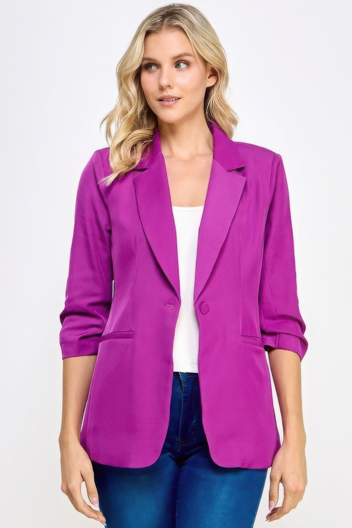 Buttoned Detail 3/4 Sleeve Blazer