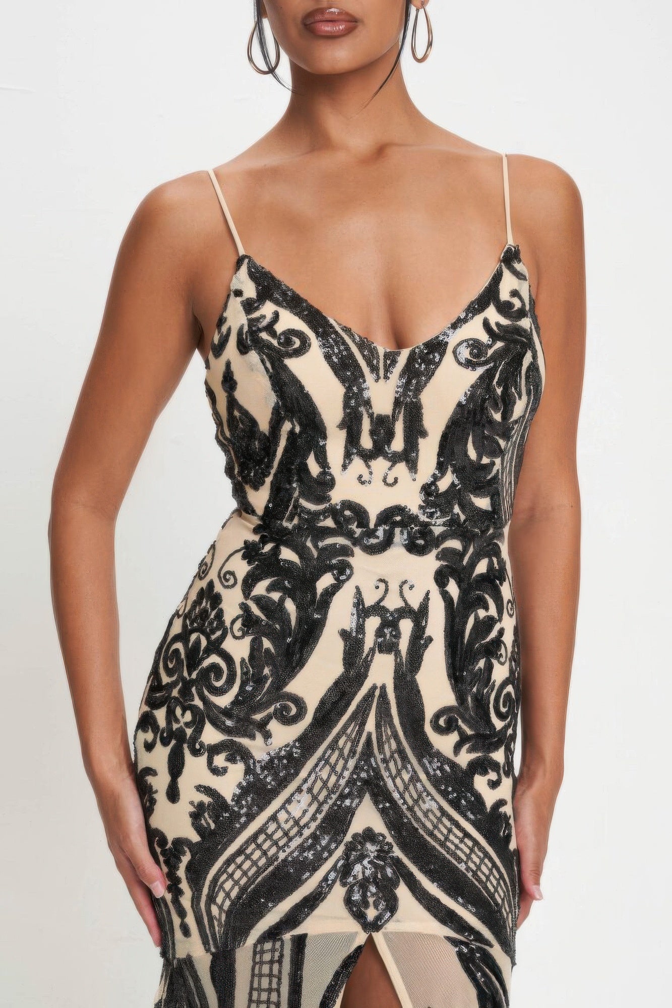 Spaghetti Strap Art Deco Sequins Maxi Dress