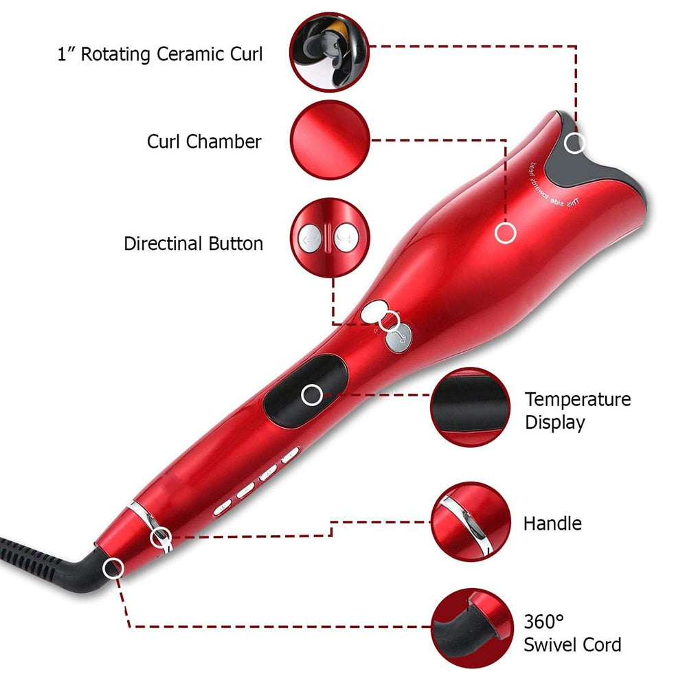 New 1 Inch Auto Hair Air Spin Curl Ceramic Rotating Electric  Curlers Automatic Curling Iron for  Types tool Rose Type