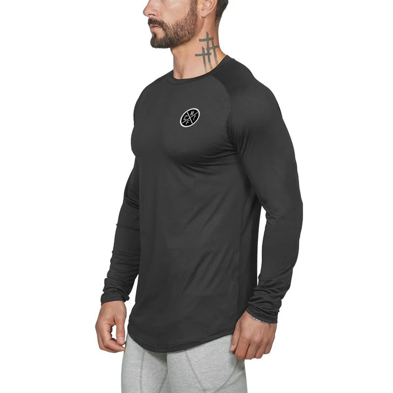 New Brand Autumn Mesh Long Sleeve T Shirt Men Sportswear Slim Fit Tops Fitness T-shirt O-neck Solid Quick Dry Hip Hop Tshirt