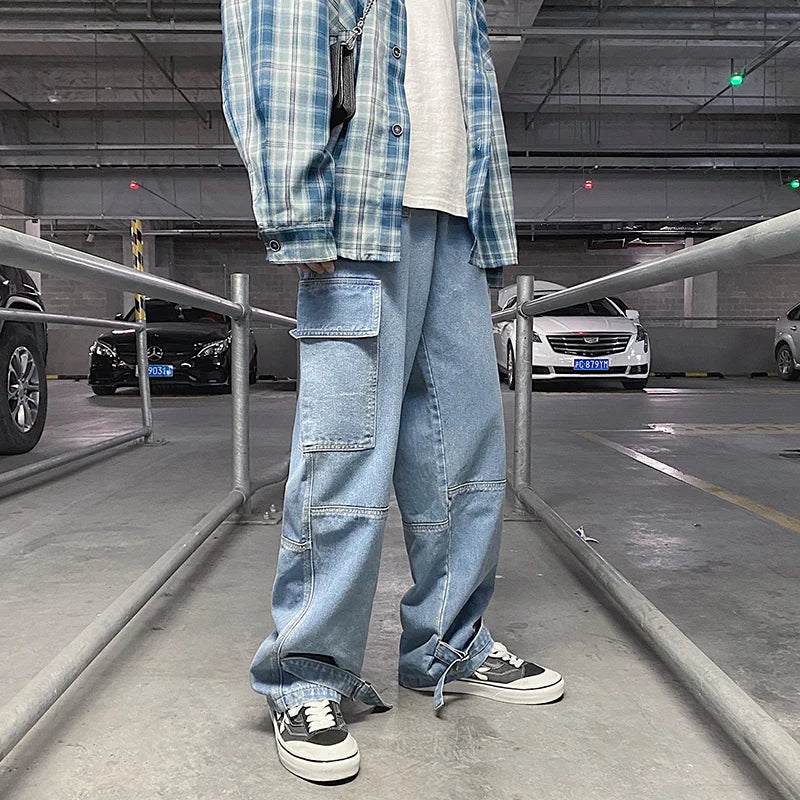 Men Jeans Wide Leg Denim pants Loose Straight Baggy Men's Jeans hip hop Streetwear Skateboard Neutral denim Trousers Cargo jeans