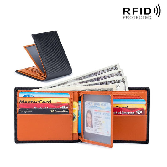 Japan Style Men's Wallet Genuine Leather Driver License Carbon Fiber Short Wallet Microfiber Slim Bank Credit Card Holder