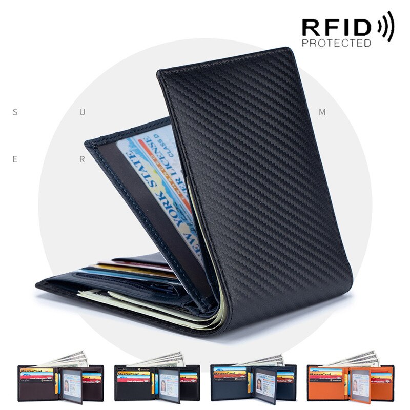 Japan Style Men's Wallet Genuine Leather Driver License Carbon Fiber Short Wallet Microfiber Slim Bank Credit Card Holder