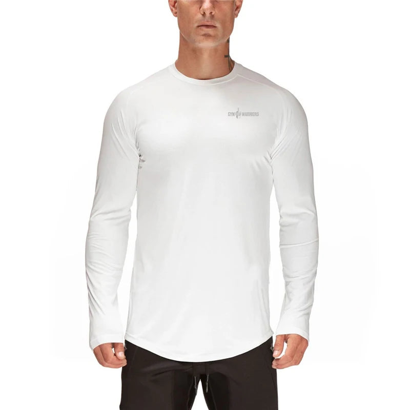 Mens Brand Gym Clothing Mesh Running Long Sleeve T-Shirt Tight Tops Tees Homme Solid Quick Dry Bodybuilding Fitness Tshirt