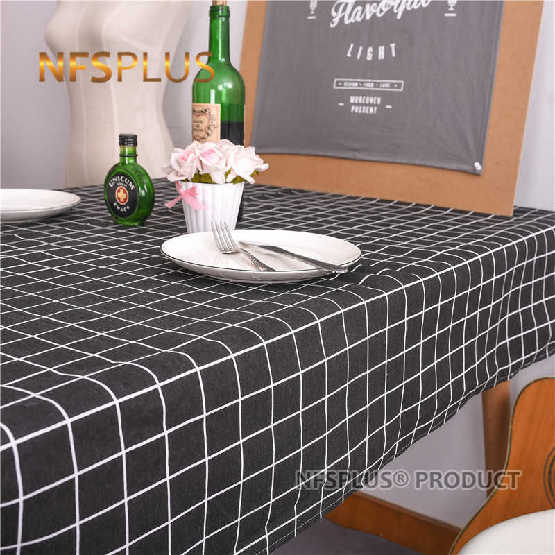 Plaid Table Cloth Rectangular Tablecloth Dinning Wedding Cotton Linen Black Grey White Home Party Decorative Table Cover Mat
