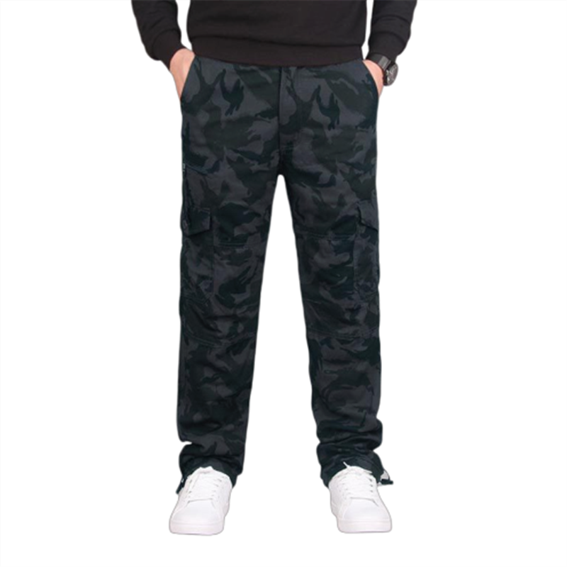 2023 Men's Fleece Cargo Pants Winter Thick Warm Pants Multi Pocket Casual Military Baggy Tactical Trousers Plus Size Full Length