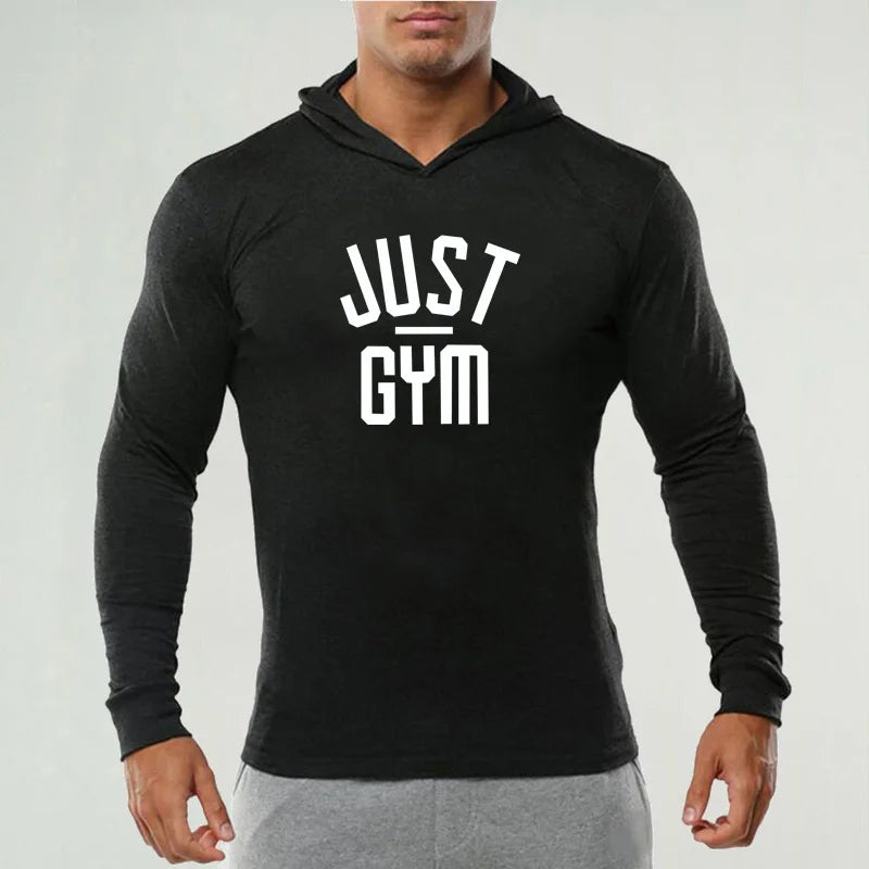 Mens Bodybuilding Hoodies Men Just Gym Hooded Long Sleeve T shirt Fitness Clothing Muscle Slim Solid Cotton Pullover Sweatshirt