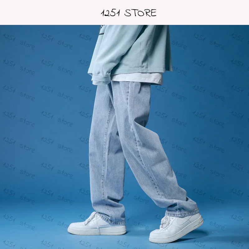 Straight Jeans Men Wide Jeans White Loose Denim Trousers Neutral Jean Streetwear Casual Pure Man Women Pants Hip Hop Bagy jeans