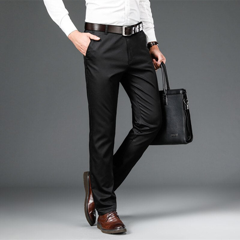 Men Dress Pants Smart Casual Solid Suit Pants Men Office Pants High Quality Mid Full Length Suit Trousers for Man Straight