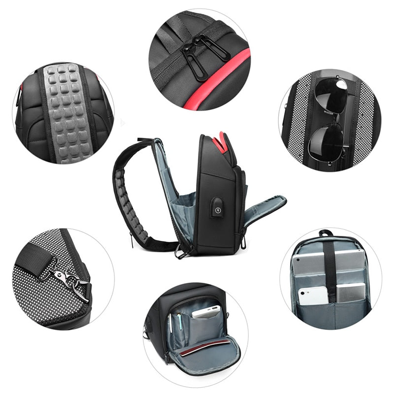 EURCOOL Multifunction Shoulder Bag Men Business Crossbody Bags USB Charging Design Chest Bag Waterproof Messenger Bag Male n1901