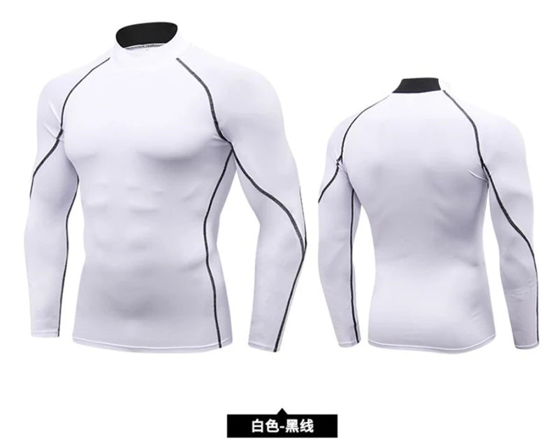 Turtleneck Compression Shirt Men Spring Autumn Running T Shirt Bodybuilding Long Sleeve Sportswear Fitness Tight Gym Clothing