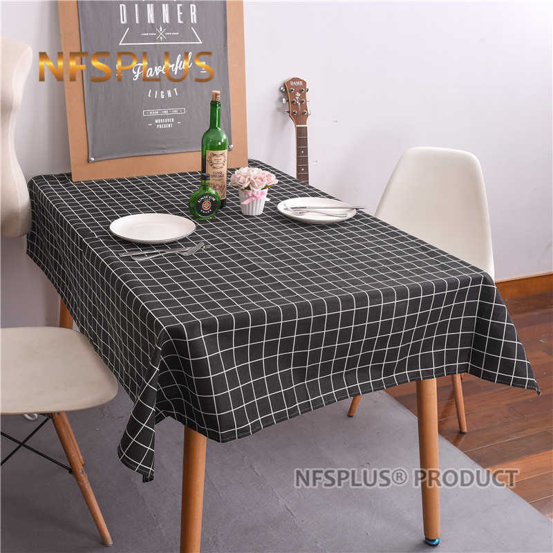 Plaid Table Cloth Rectangular Tablecloth Dinning Wedding Cotton Linen Black Grey White Home Party Decorative Table Cover Mat