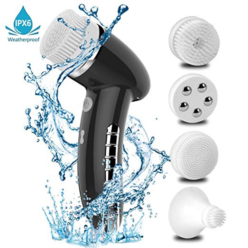 Facial Cleansing Brush Sonic Vibration Mini Face Cleaner Silicone Deep Pore Cleaning Electric Waterproof Massage with 4 Heads