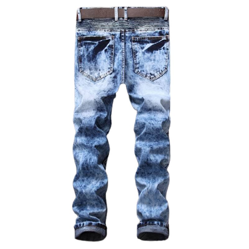 Fashion Motorcycle Jeans Men Distressed Ripped Skinny Mens Jeans Slim Fit Moto Biker Jeans Elastic Denim Trousers Men Pants