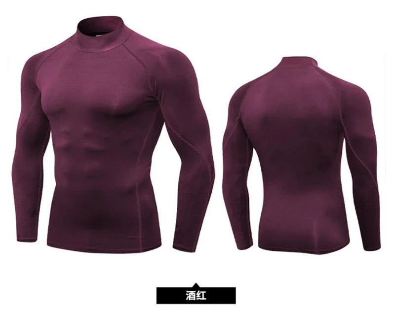 Turtleneck Compression Shirt Men Spring Autumn Running T Shirt Bodybuilding Long Sleeve Sportswear Fitness Tight Gym Clothing