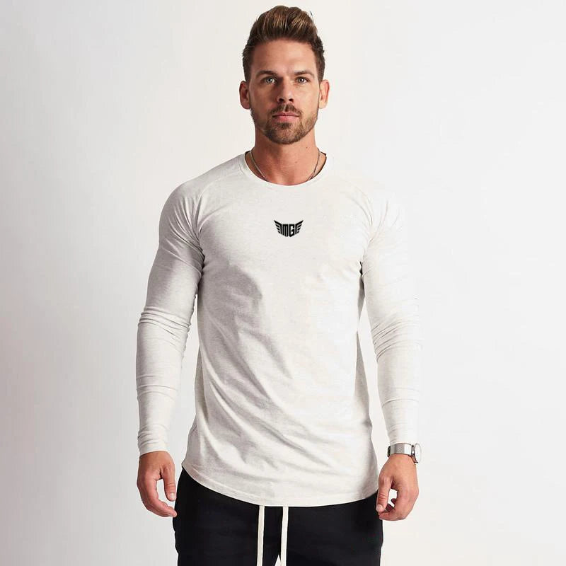 Spring Fashion Long Sleeve T Shirt Men Solid Cotton O-neck Slim Fit Tops tees Gym Clothing Bodybuilding Fitness T-shirt