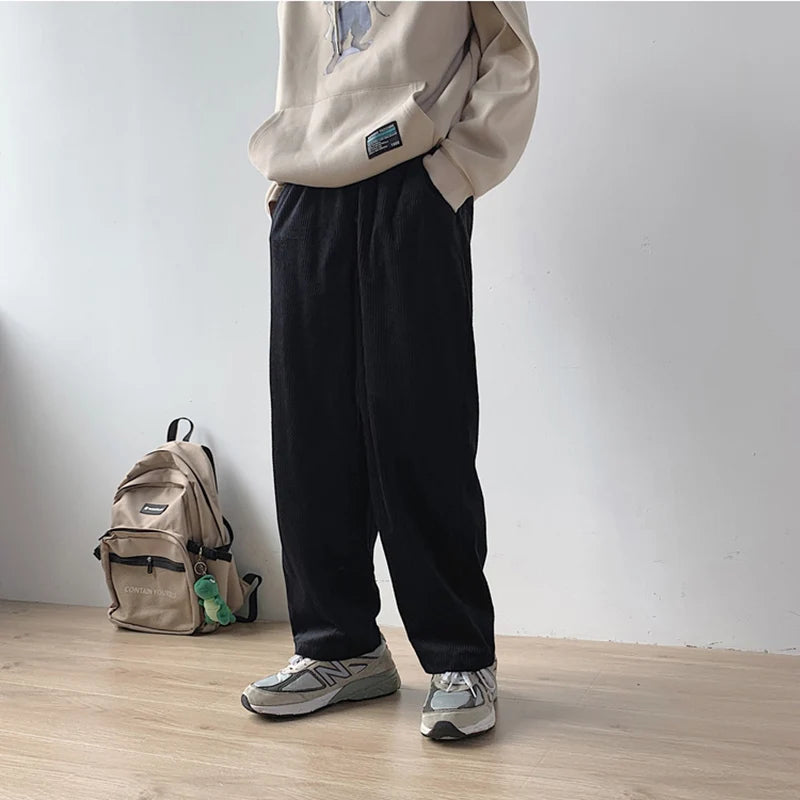 Corduroy pants mens casual Elastic waistband loose Straight pants slacks for men Corduroy trousers joggers male autumn man pants