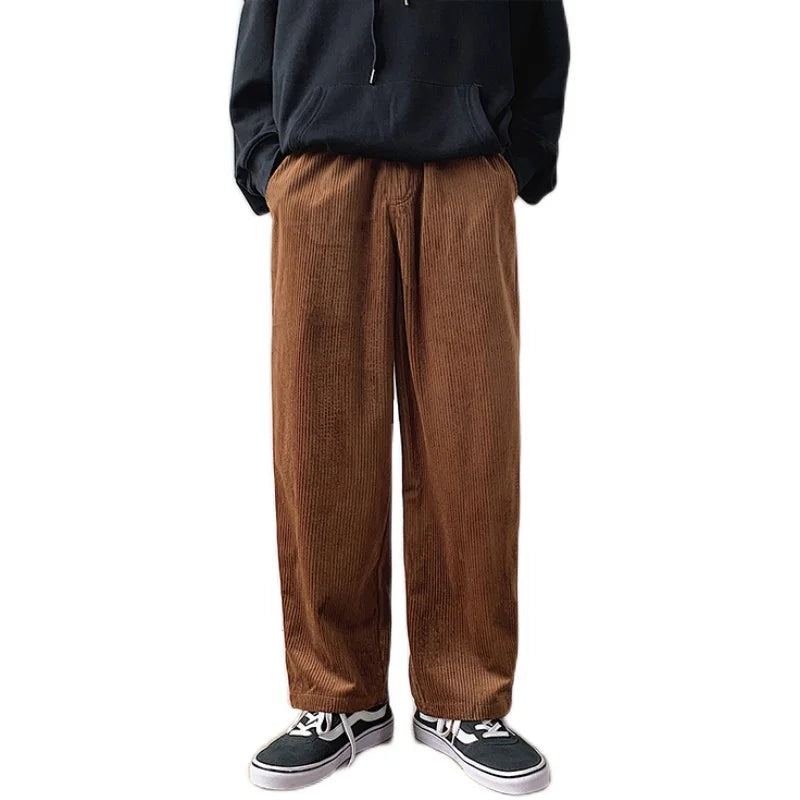 Corduroy pants mens casual Elastic waistband loose Straight pants slacks for men Corduroy trousers joggers male autumn man pants