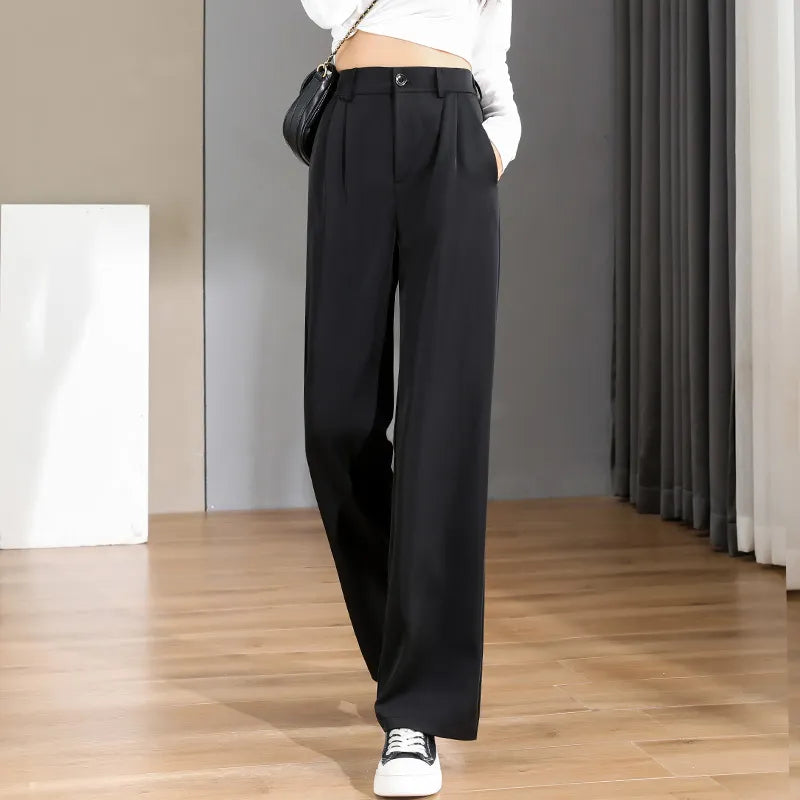 Women Chic Office Wear Straight Pants Vintage High  Ladies Trousers Baggy Korean NEW Spring/Summer/Autumn Wide Leg Female