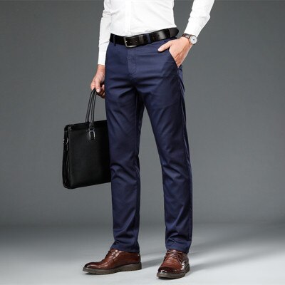 Men Dress Pants Smart Casual Solid Suit Pants Men Office Pants High Quality Mid Full Length Suit Trousers for Man Straight