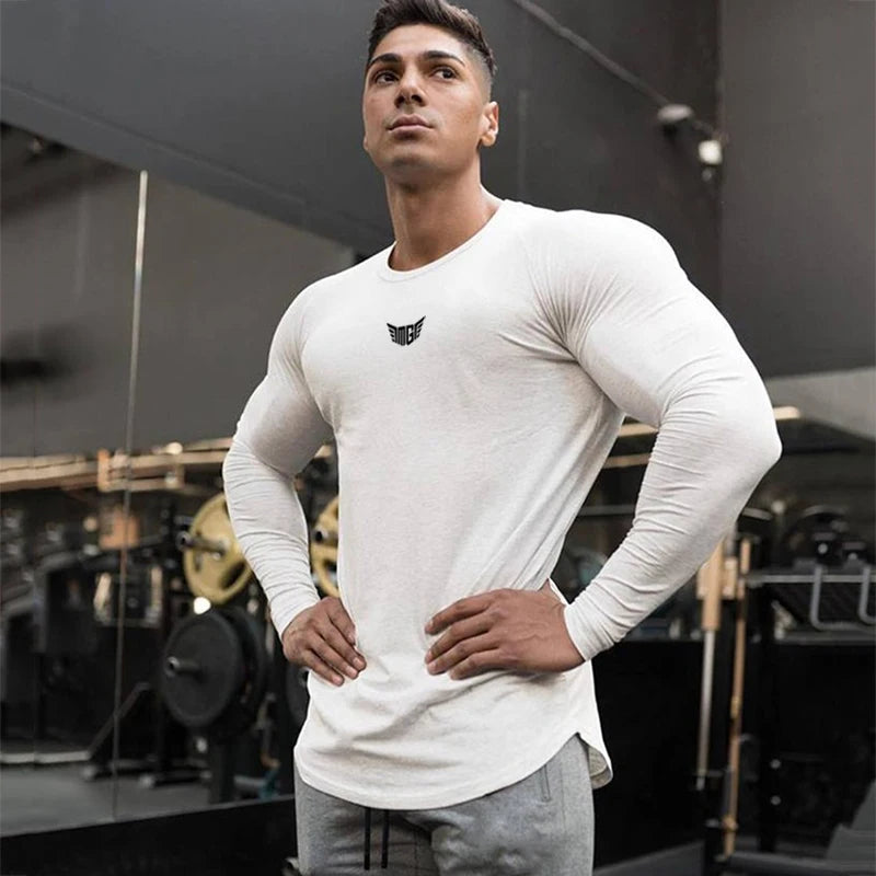 Spring Fashion Long Sleeve T Shirt Men Solid Cotton O-neck Slim Fit Tops tees Gym Clothing Bodybuilding Fitness T-shirt