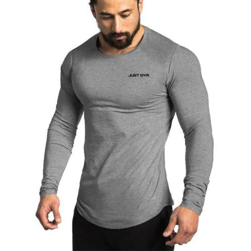 Muscleguys Bodybuilding long sleeve T-shirt men brand clothing casual Letters print T shirt male tops stretch o neck Tshirt